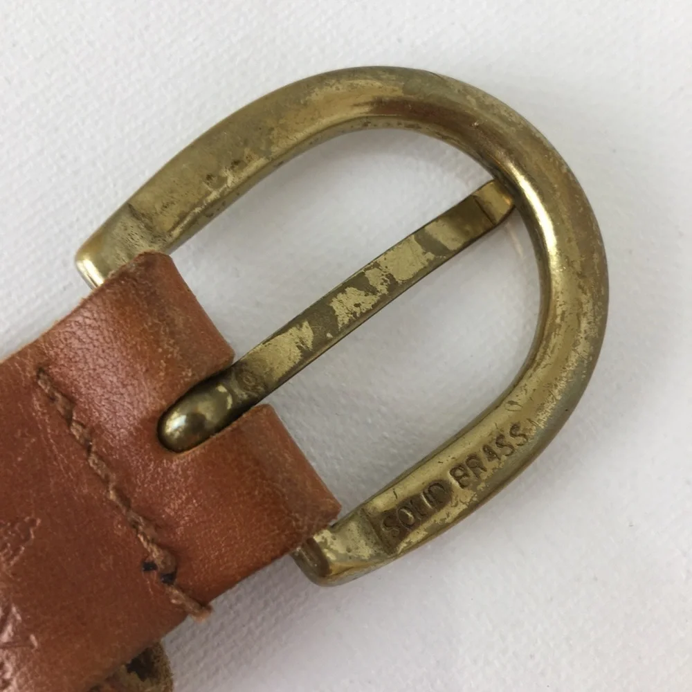 Surrey Women’s Brown Leather Belt Solid Brass Buckle Braided Woven Boho Size M